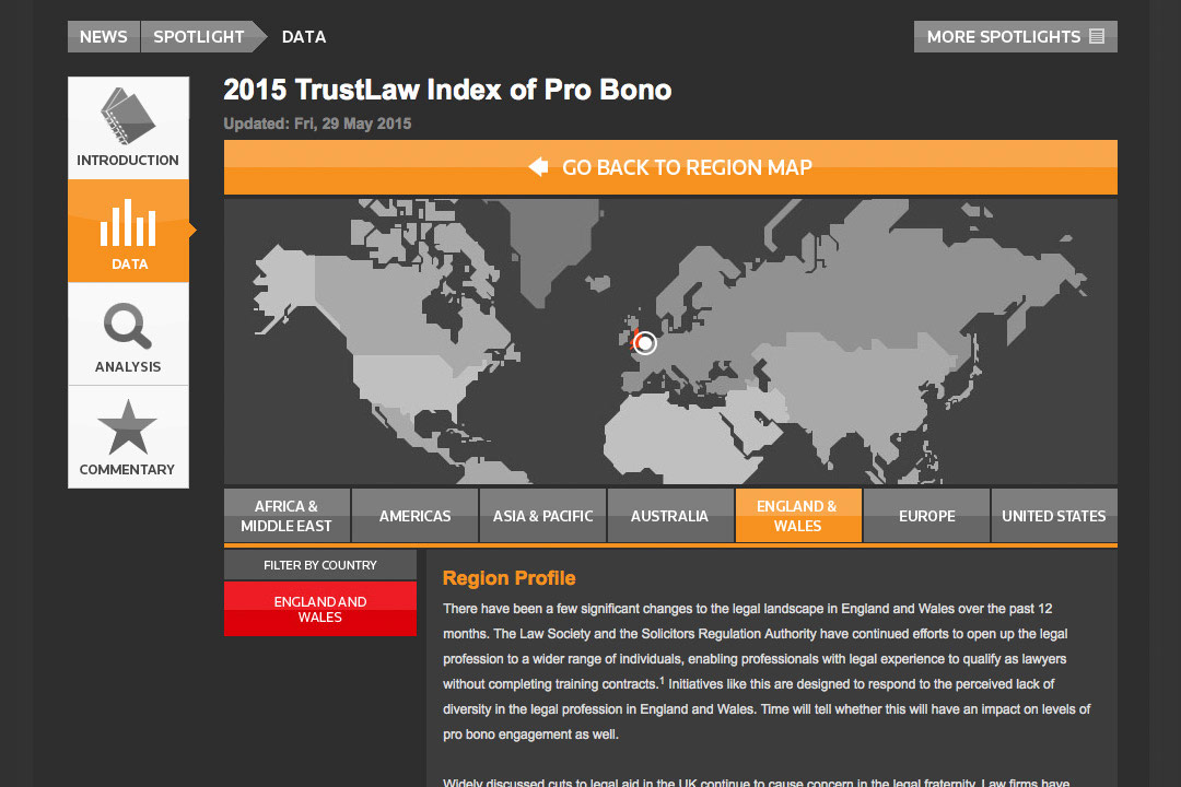 TrustLaw Index of Pro Bono webpage