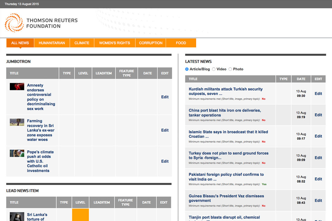 Thomson Reuters Newsroom Dashboard